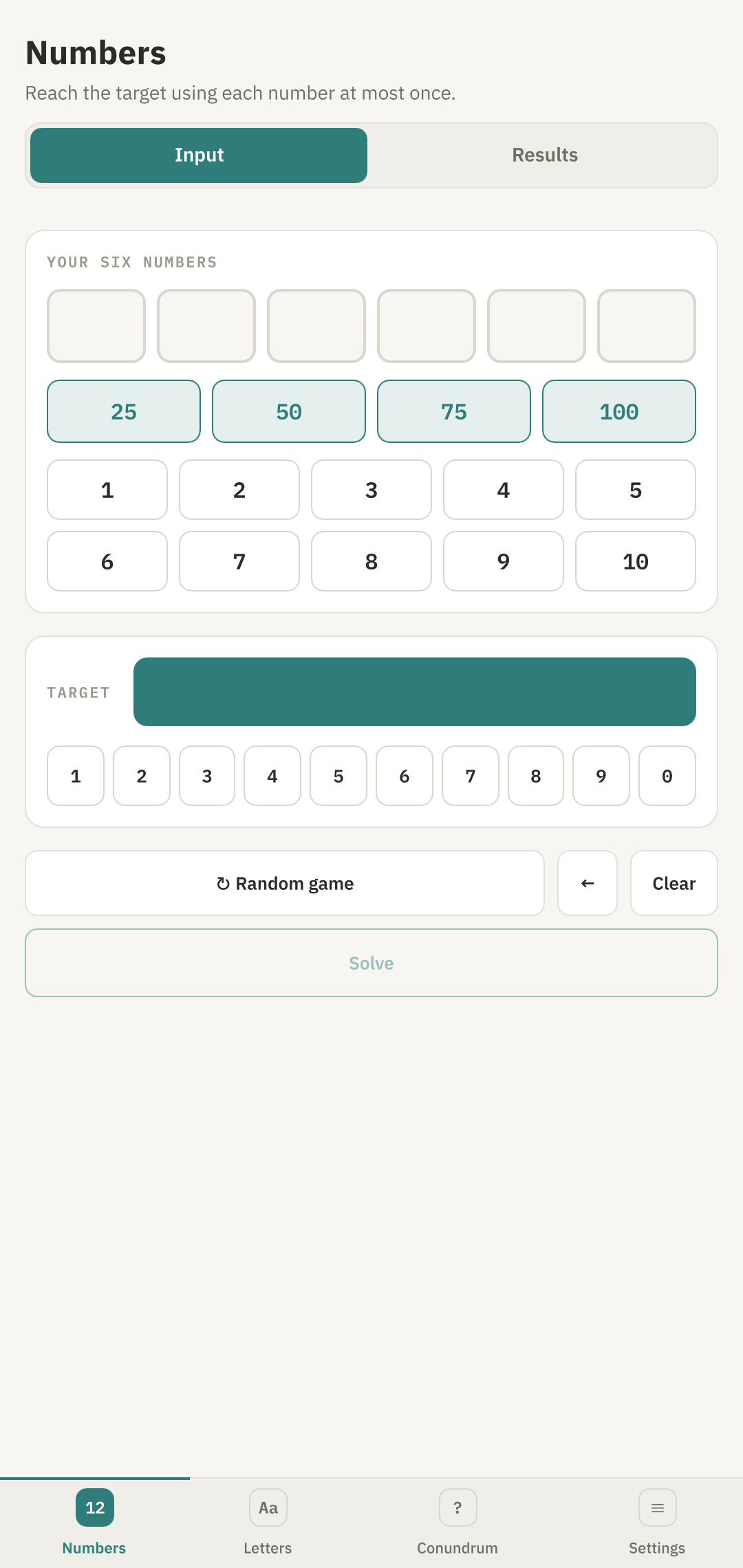 Numbers page on an Android phone, portrait orientation